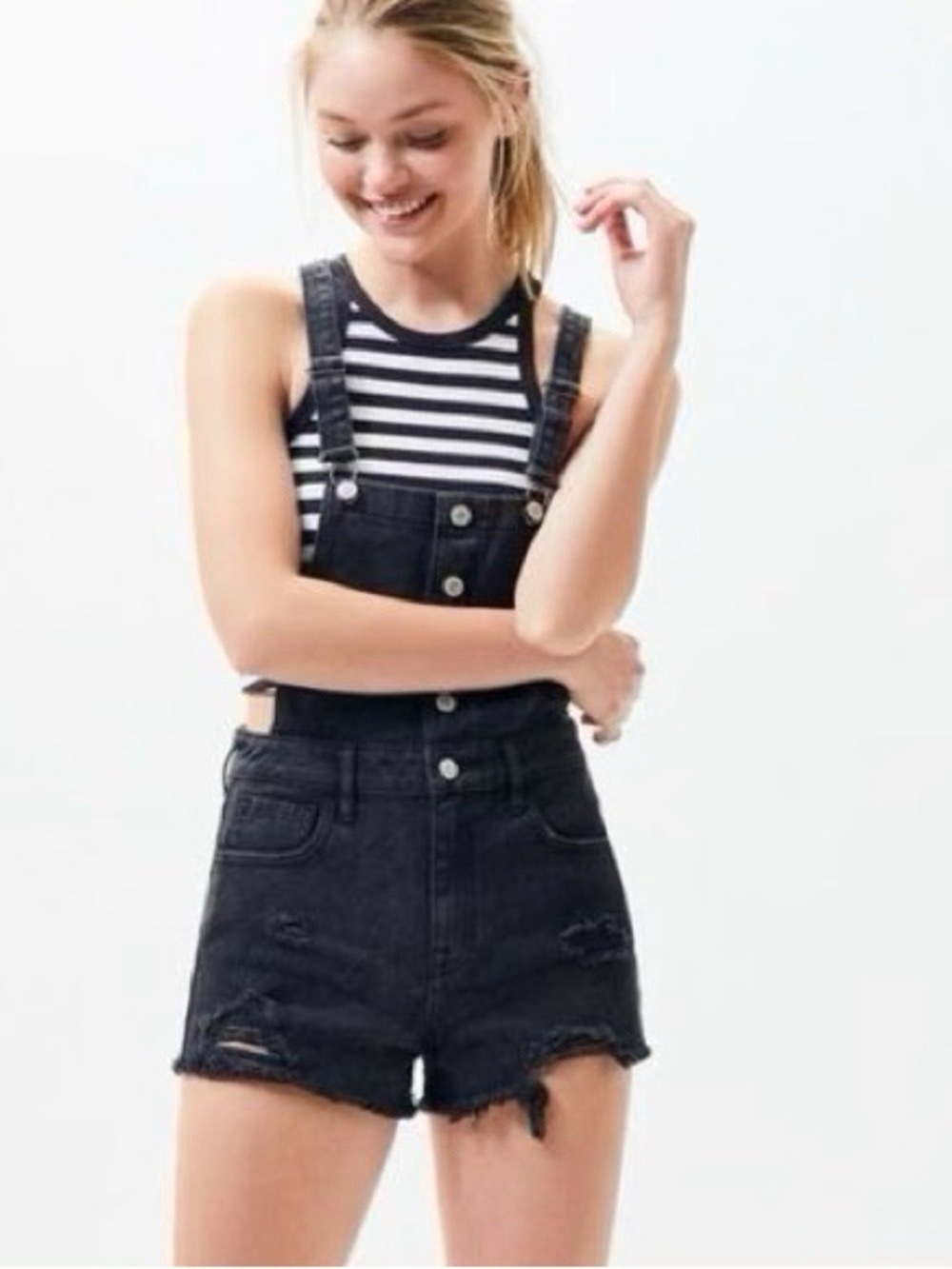 Pacsun Size 23 Black Stone Wash Distressed Button Front Denim Overalls